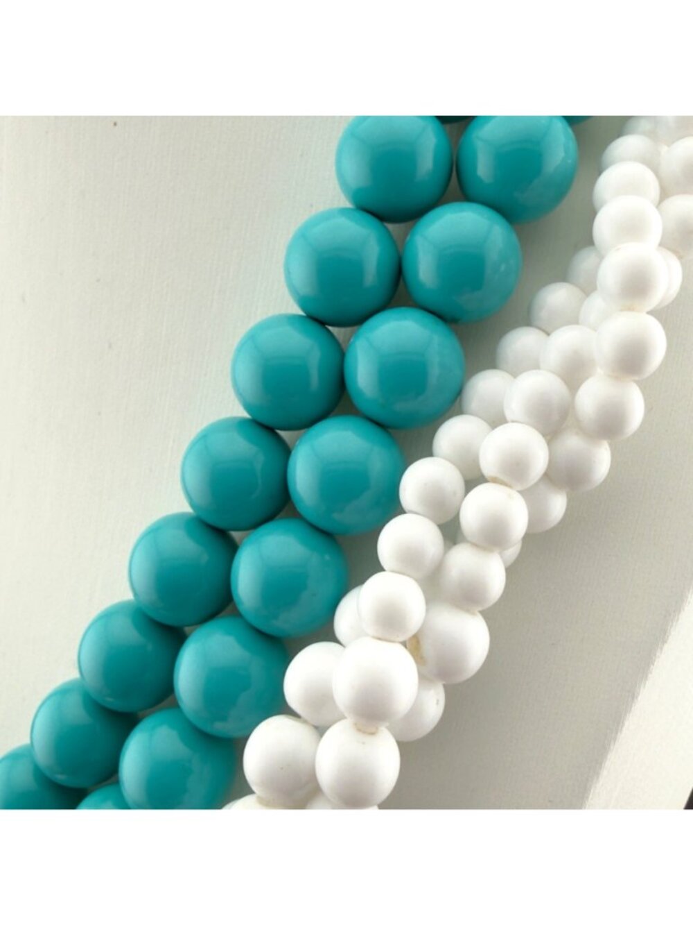 Vintage Set of 2 Beaded Necklaces White Napier Aqua Blue Multi Strand 16 inches - Picture 13 of 13